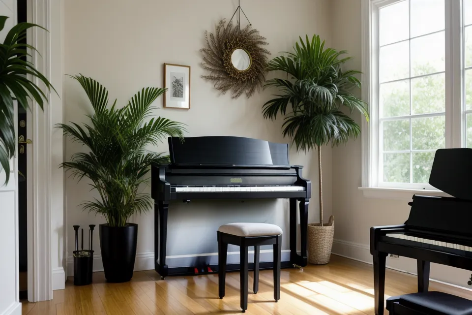 Primer plano de manos sobre las teclas de un piano digital con un himnario.