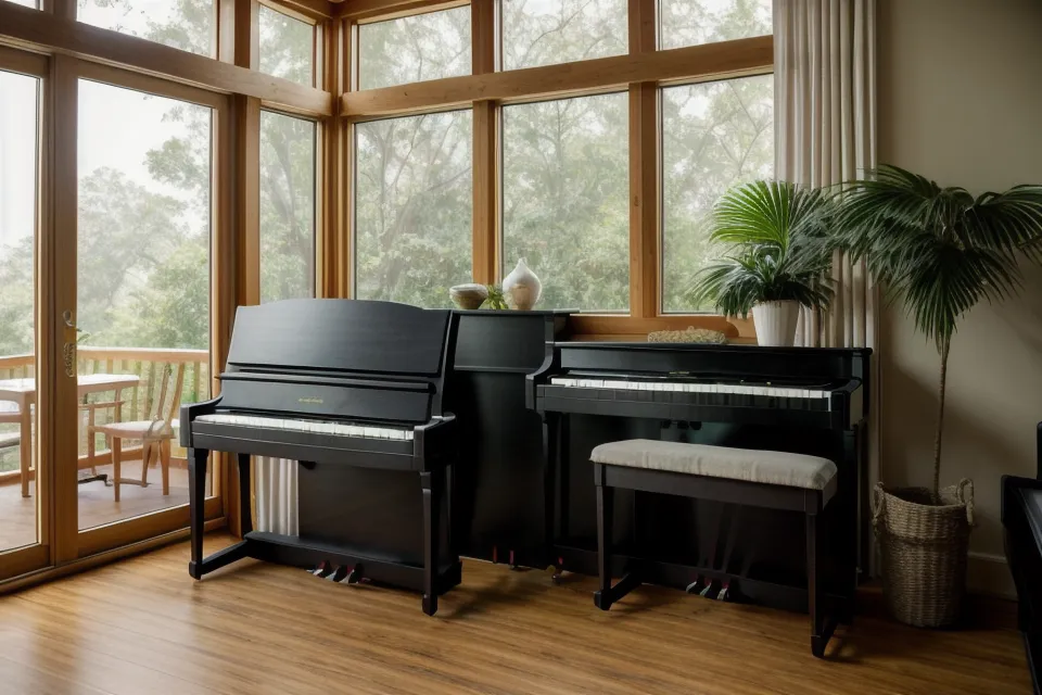 Espacio de práctica de piano en casa con materiales de estudio y ambiente hogareño.