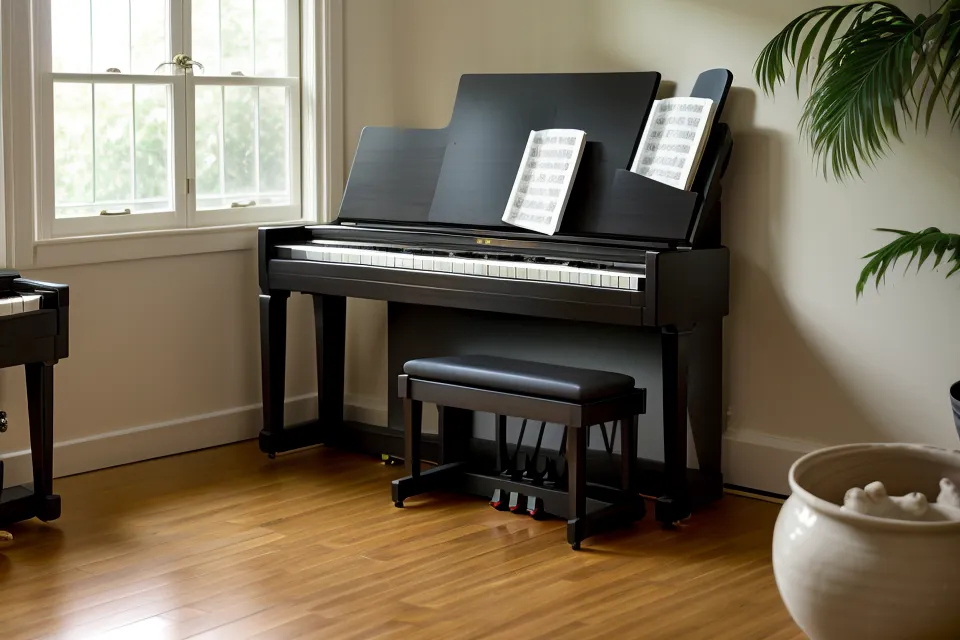 Primer plano de manos sobre el Casio CDP-S110 buscando el ritmo en una sesión de piano principiantes, luz natural de la tarde