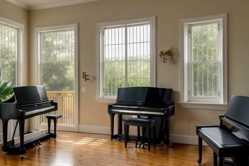 Gato durmiendo cerca del piano en un apartamento acogedor durante la noche