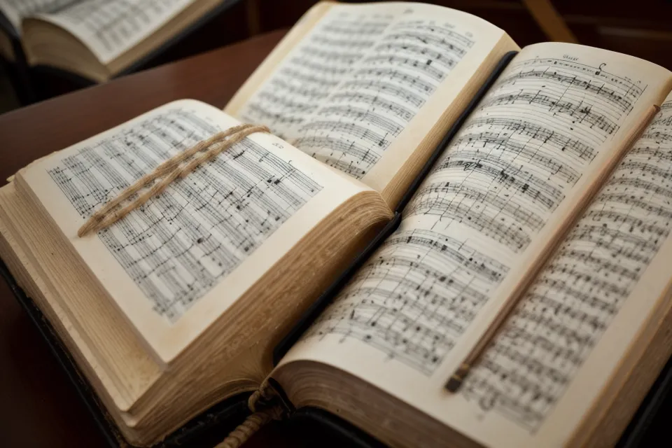Himnario de himnos cristianos con anotaciones a lápiz para piano principiantes