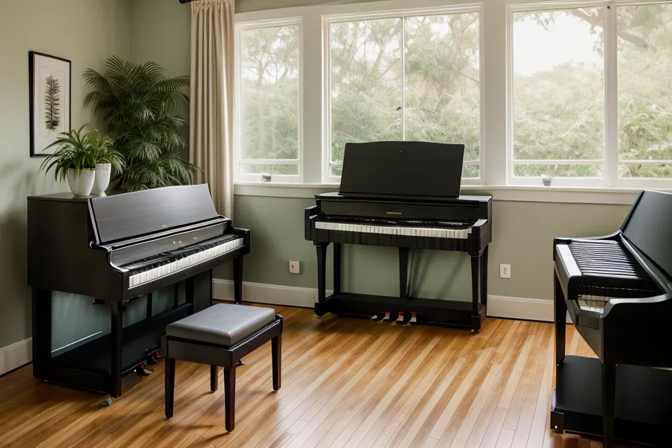 Partitura digital de un himno en una laptop junto al teclado