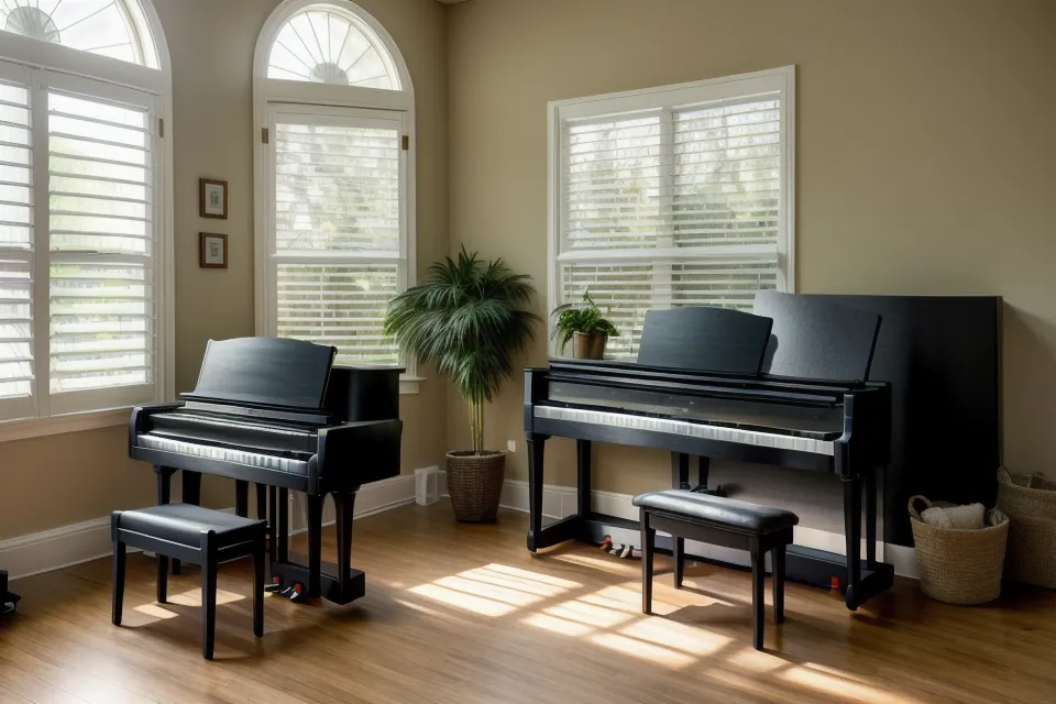 Primer plano de manos sobre las teclas de un piano digital Casio en un ambiente hogareño.