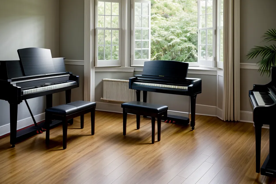 Partituras de himnos impresas para practicar piano para principiantes sobre la mesa de madera