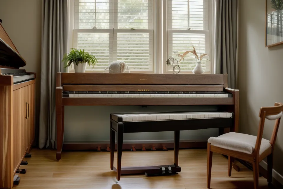 Hojas de piano impresas con anotaciones a lápiz sobre una mesa de madera.