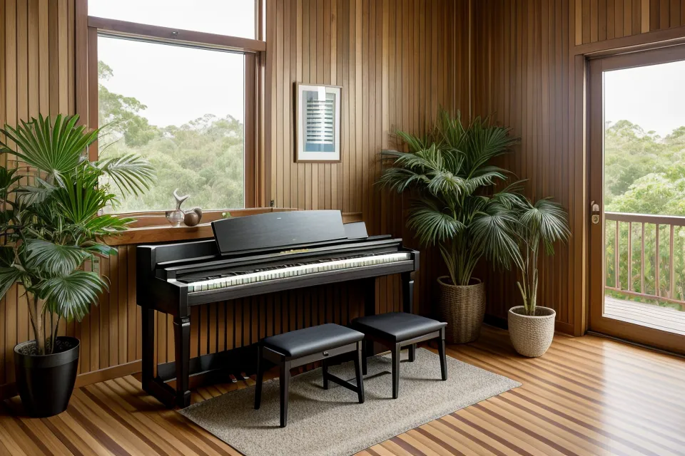 Pedal de piano en el piso de un apartamento con un gato cerca.